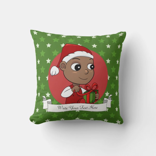 Cute African American baby with a Santa hat Throw Pillow (Front)