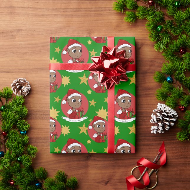 Cute African American baby with a Santa hat Wrapping Paper (Holiday Gift)
