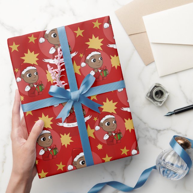 Cute African American baby with a Santa hat Wrapping Paper (Gifting)