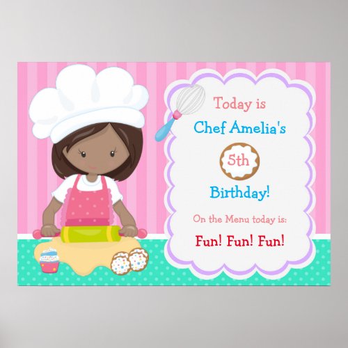Cute African American Baking Girl Birthday Poster