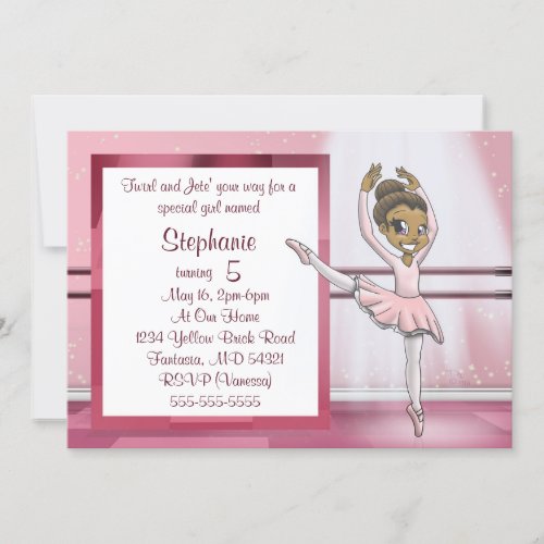 Cute African American Ballerina Birthday Invitation