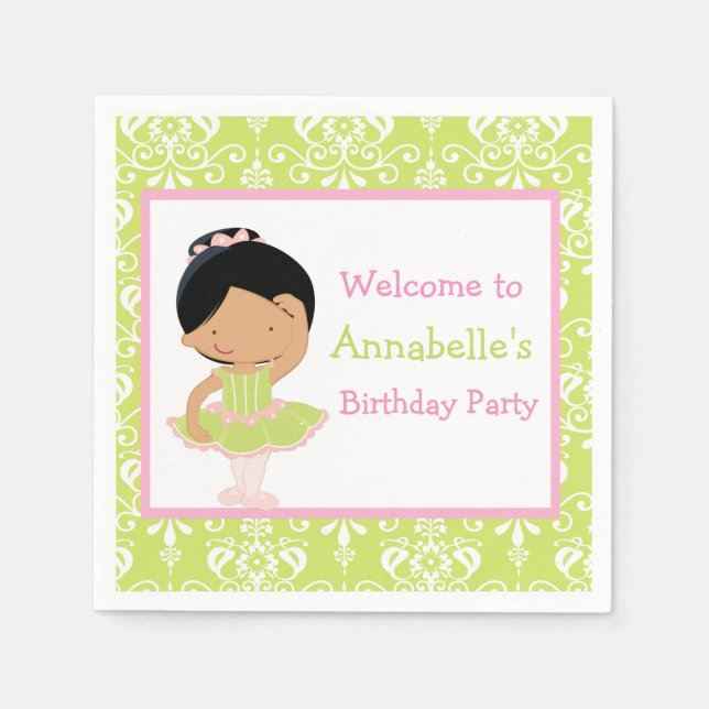 Cute African American Ballerina Birthday Napkins (Front)