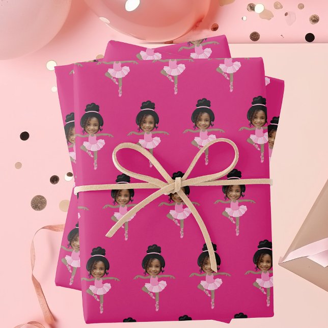 Cute African American Ballerina Custom Kids Photo Wrapping Paper Sheets (Creator Uploaded)