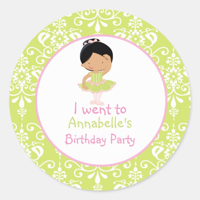 Cute African American Ballerina 'I went to' Classic Round Sticker (Front)