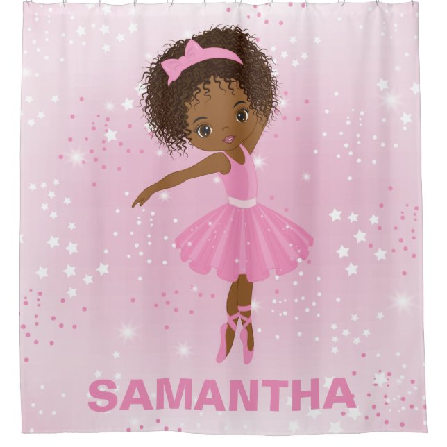 Cute African American Ballerina Shower Curtain (Front)