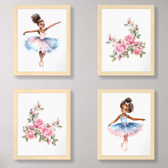 Cute African American Ballerina Wall Art Sets (Front)