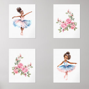 Cute African American Ballerina Wall Art Sets
