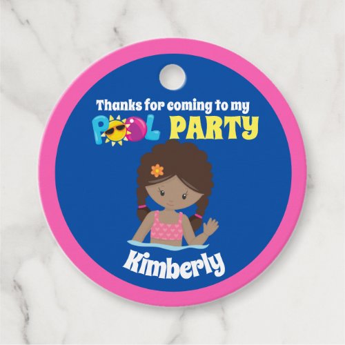 Cute African American Birthday Girl Pool Party Favor Tags