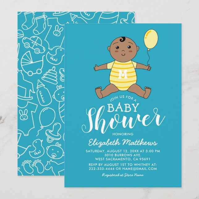 Cute African American Boy Baby Shower Invitation (Front/Back)