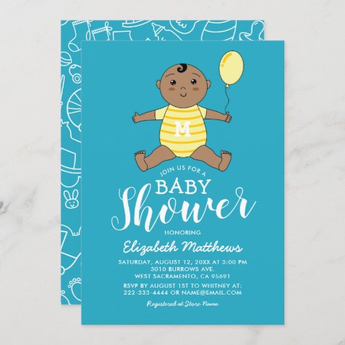 Cute African American Boy Baby Shower Invitation