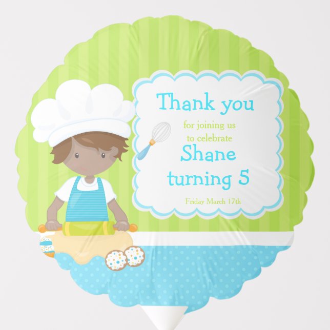 Cute African American Boy Baking Birthday Party Balloon (Front)