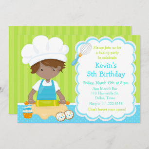 Cute African American Boy Baking Birthday Party Invitation