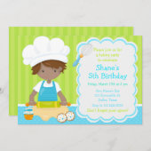 Cute African American Boy Baking Birthday Party Invitation (Front/Back)