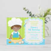Cute African American Boy Baking Birthday Party Invitation (Standing Front)