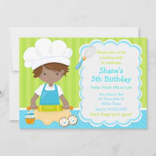 Cute African American Boy Baking Birthday Party Invitation