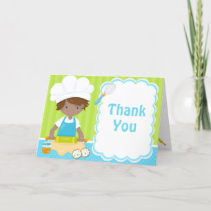 Cute African American Boy Baking Birthday Party Letterpress Thank You Card