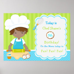 Cute African American Boy Baking Birthday  Poster