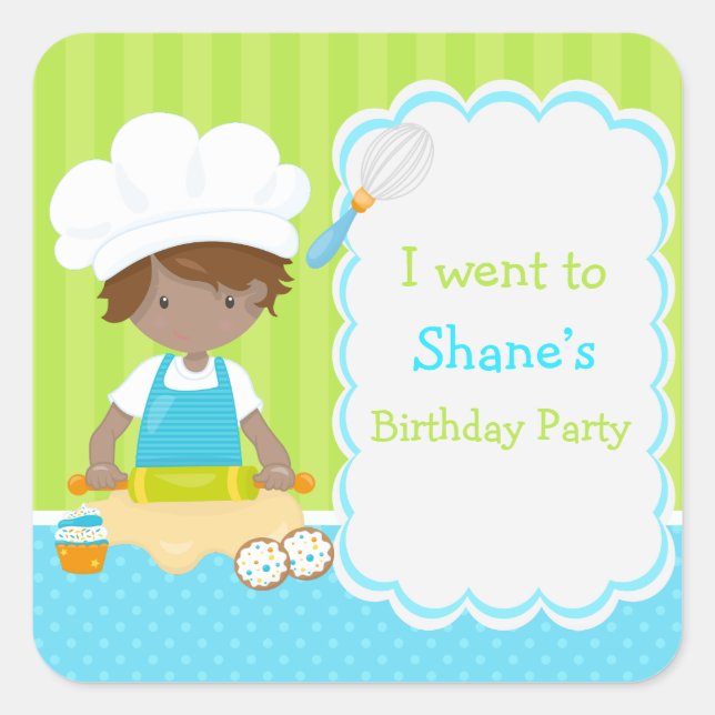 Cute African American Boy Baking 'I went to' Square Sticker (Front)