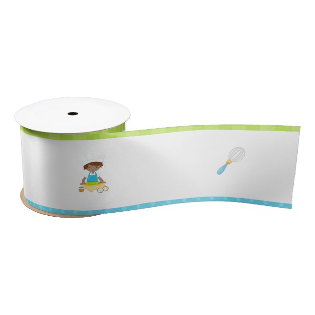 Cute African American Boy Baking Satin Ribbon (Spool)
