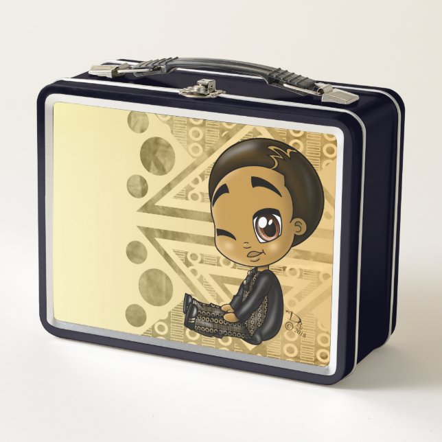 Cute African American Boy Metal Lunch Box (Front)