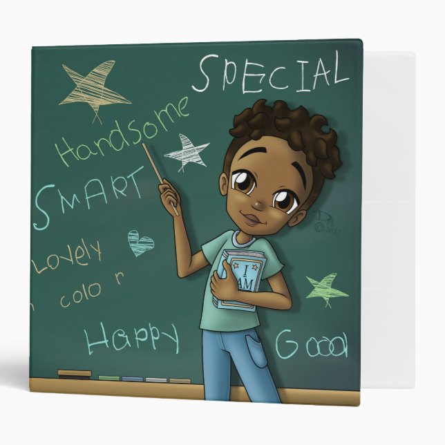 Cute African American Boy Positive Words 3 Ring Binder (Front/Inside)