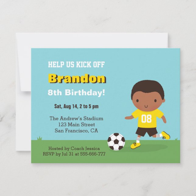 Cute African American Boy Soccer Birthday Party Invitation (Front)