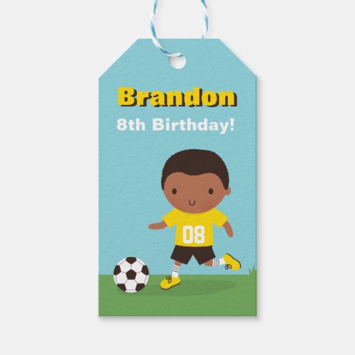 Cute African American Boy Soccer Party Gift Tags