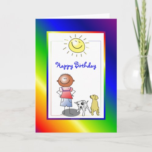 Cute African American Boy with Dog Card