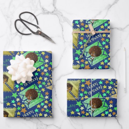 Cute African American Boys Stars Wrapping Paper Sheets