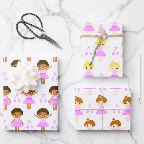 Cute African American brunette blond Ballerina Wrapping Paper Sheets