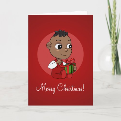 Cute African American Christmas baby cartoon Holiday Card