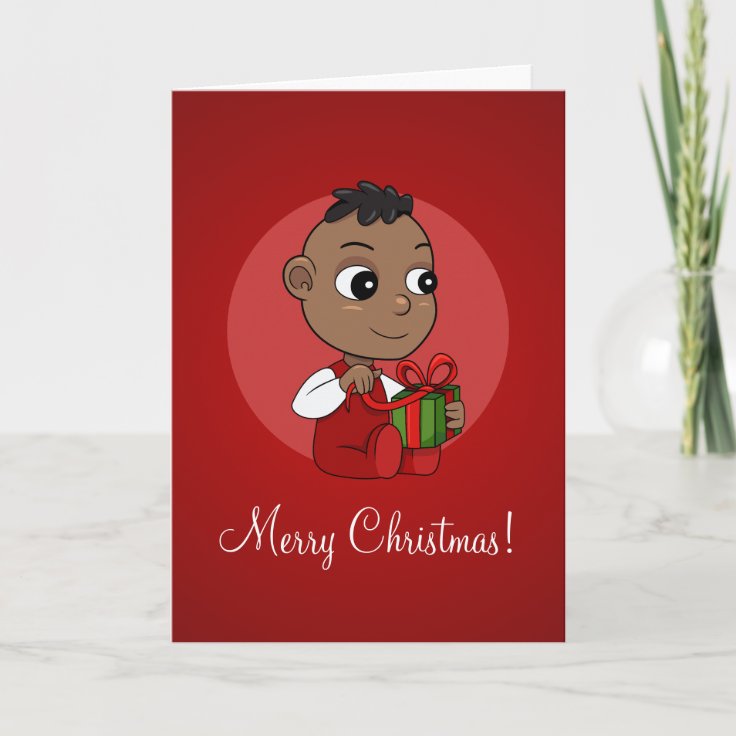 Cute African American Christmas baby cartoon Holiday Card | Zazzle