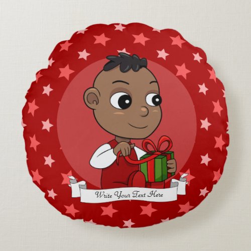 Cute African American Christmas baby cartoon Round Pillow