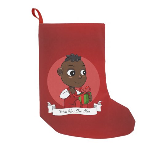 Cute African American Christmas baby cartoon Small Christmas Stocking