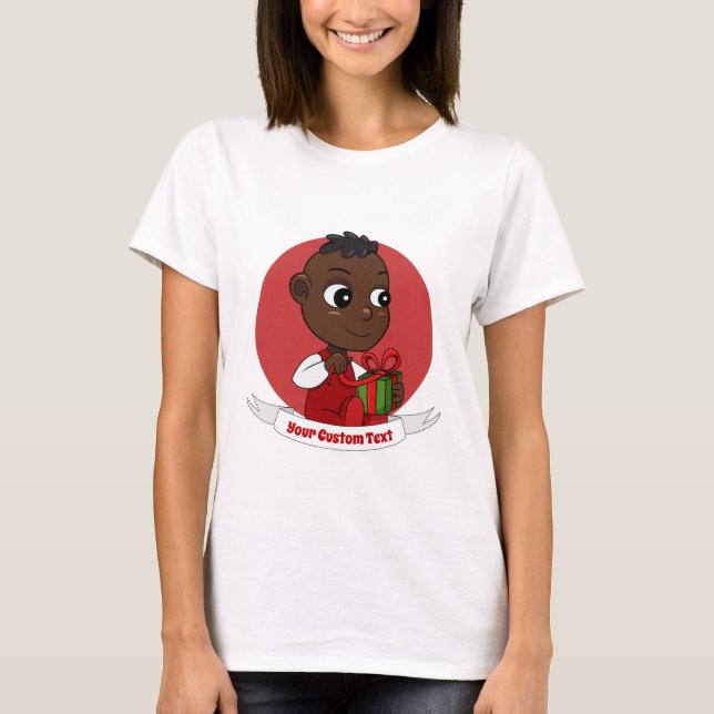 Cute African American Christmas baby cartoon T-Shirt (Front)