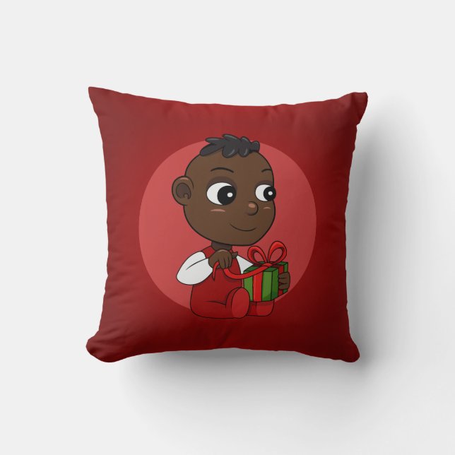 Cute African American Christmas baby cartoon Throw Pillow (Front)