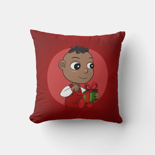 Cute African American Christmas baby cartoon Throw Pillow (Front)