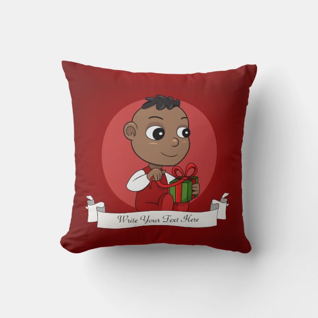 Cute African American Christmas baby cartoon Throw Pillow (Front)