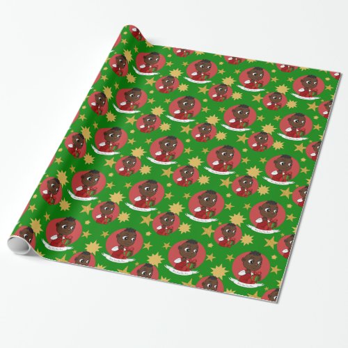 Cute African American Christmas baby cartoon Wrapping Paper