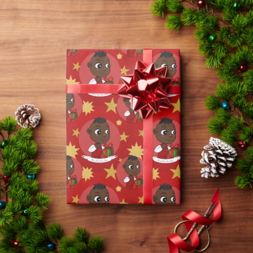 Cute African American Christmas baby cartoon Wrapping Paper