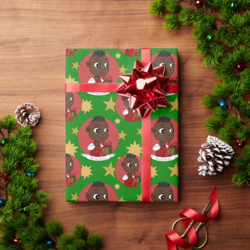 Cute African American Christmas baby cartoon Wrapping Paper