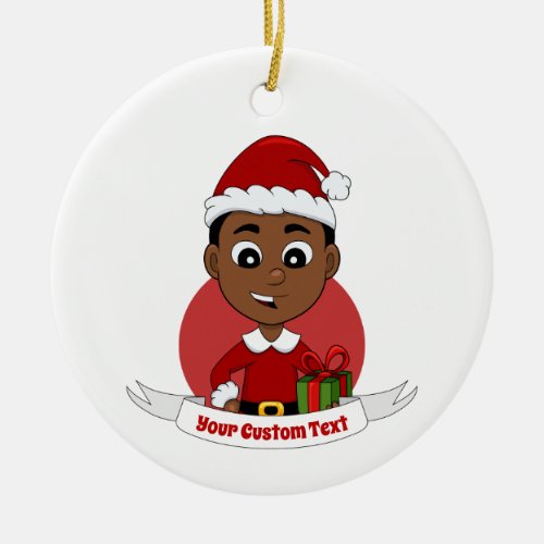 Cute African American Christmas boy cartoon Ceramic Ornament