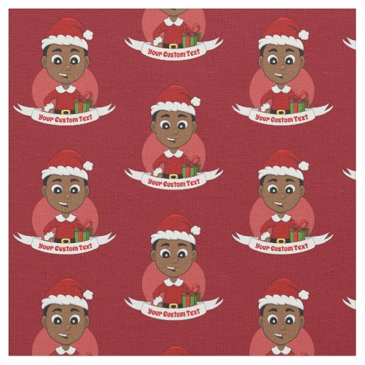 Cute African American Christmas boy cartoon Fabric