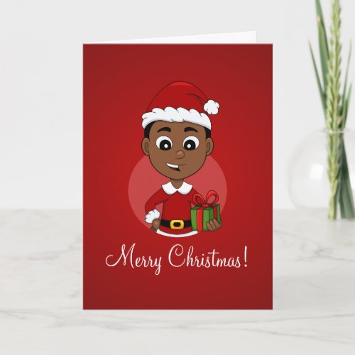 Cute African American Christmas boy cartoon Holiday Card