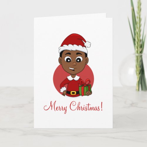 Cute African American Christmas boy cartoon Holiday Card
