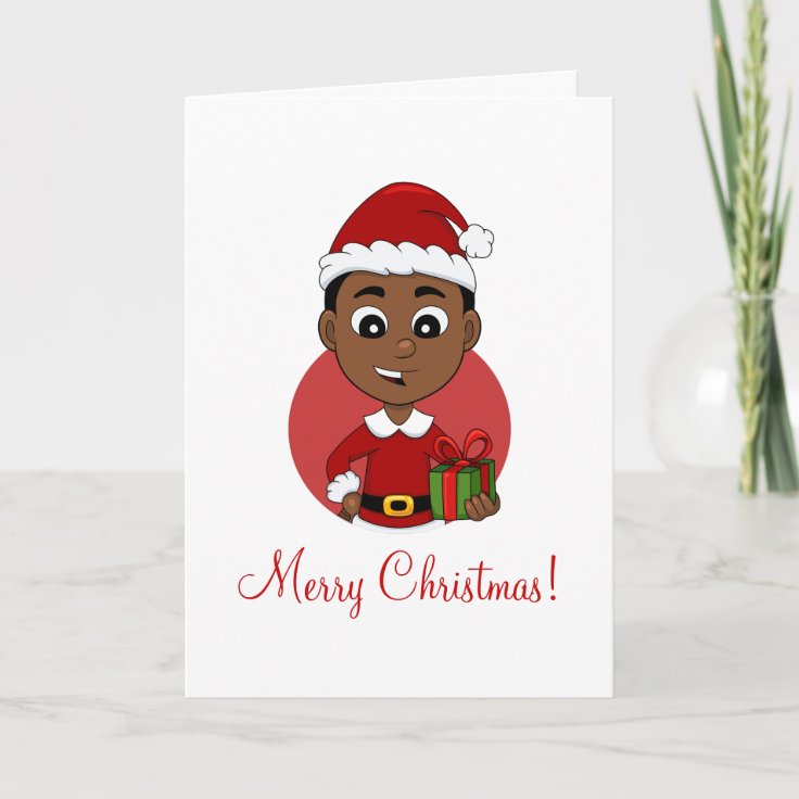 Cute African American Christmas boy cartoon Holiday Card | Zazzle