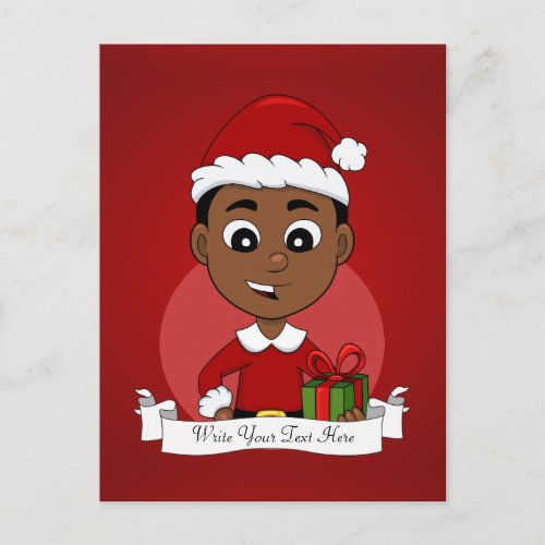 Cute African American Christmas boy cartoon Holiday Postcard