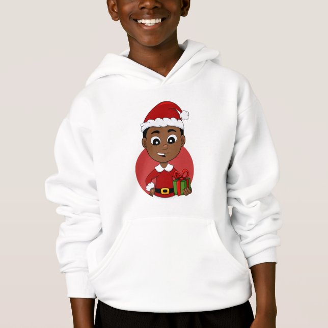 Cute African American Christmas boy cartoon Hoodie (Front)