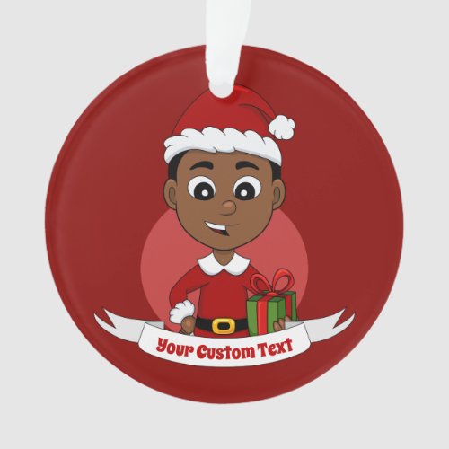 Cute African American Christmas boy cartoon Ornament