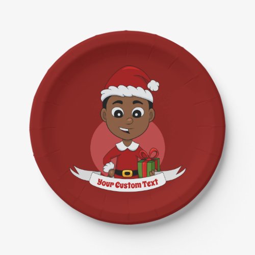 Cute African American Christmas boy cartoon Paper Plates